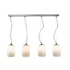 Kroonluchter met vier lampen op een lineaire stang, gemaakt van geblazen glas in Italië - Soffio Viadurini