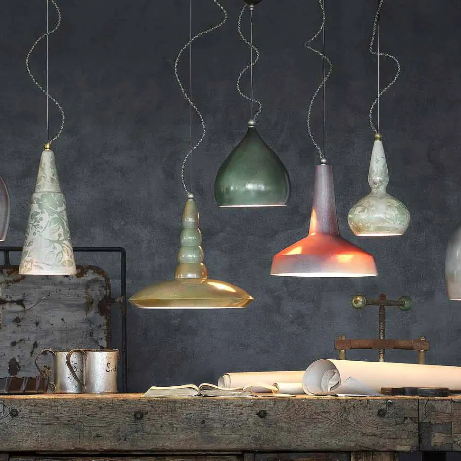 retro kroonluchter schorsing ambachtelijke keramische Ferroluce Viadurini