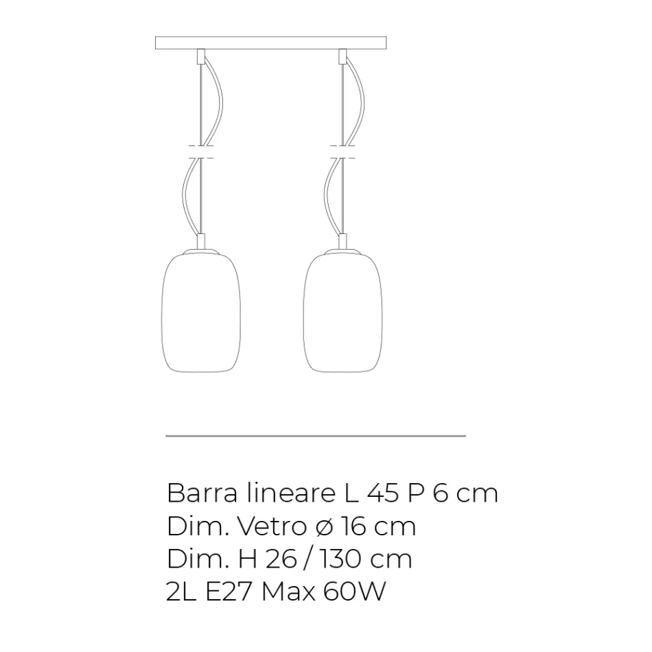 Hanglamp met twee lichtpunten, handgeblazen glas, gemaakt in Italië - Soffio Viadurini