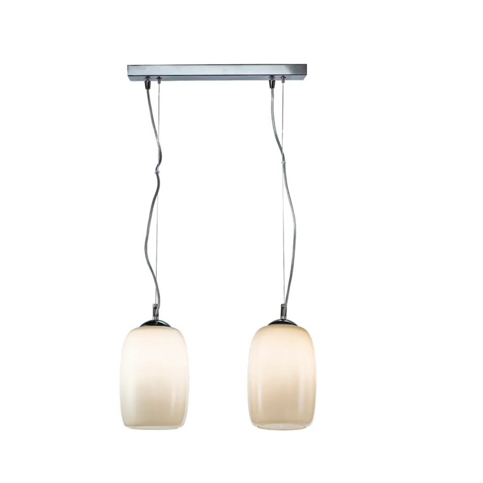 Hanglamp met twee lichtpunten, handgeblazen glas, gemaakt in Italië - Soffio Viadurini