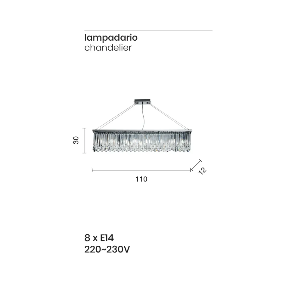 Klassieke luxe hangende kroonluchter in metaal en geslepen kristal - Zolando Viadurini