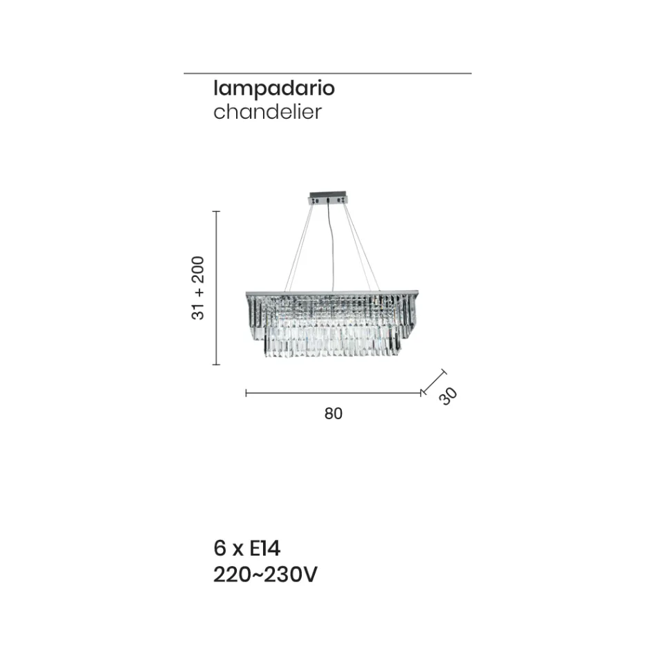 Klassieke hangende kroonluchter van metaal en luxe geslepen kristal - Mirielle Viadurini