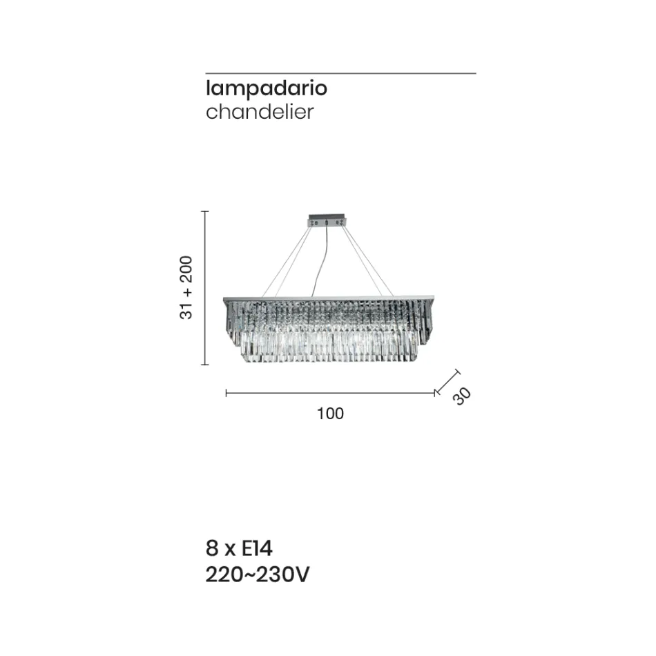 Klassieke hangende kroonluchter van metaal en luxe geslepen kristal - Mirielle Viadurini