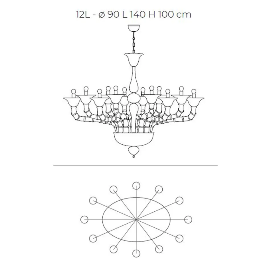 Klassieke kroonluchter in handgeblazen Venetiaans glas - ijdelheid Viadurini