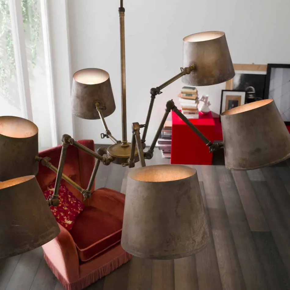 Industriële stijl kroonluchter in ijzer en koper Reporter Il Fanale Viadurini