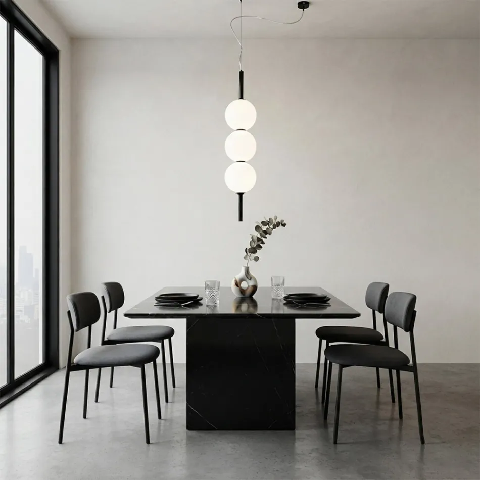 Lumira - Verticale kroonluchter met drie lampen, uitgevoerd in gelaagd glas, gemaakt in Italië. Viadurini