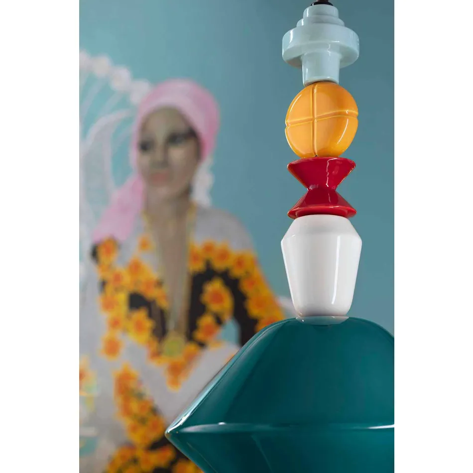 Vintage groene of gele keramische kroonluchter gemaakt in Italië - Ferroluce Lariat Viadurini