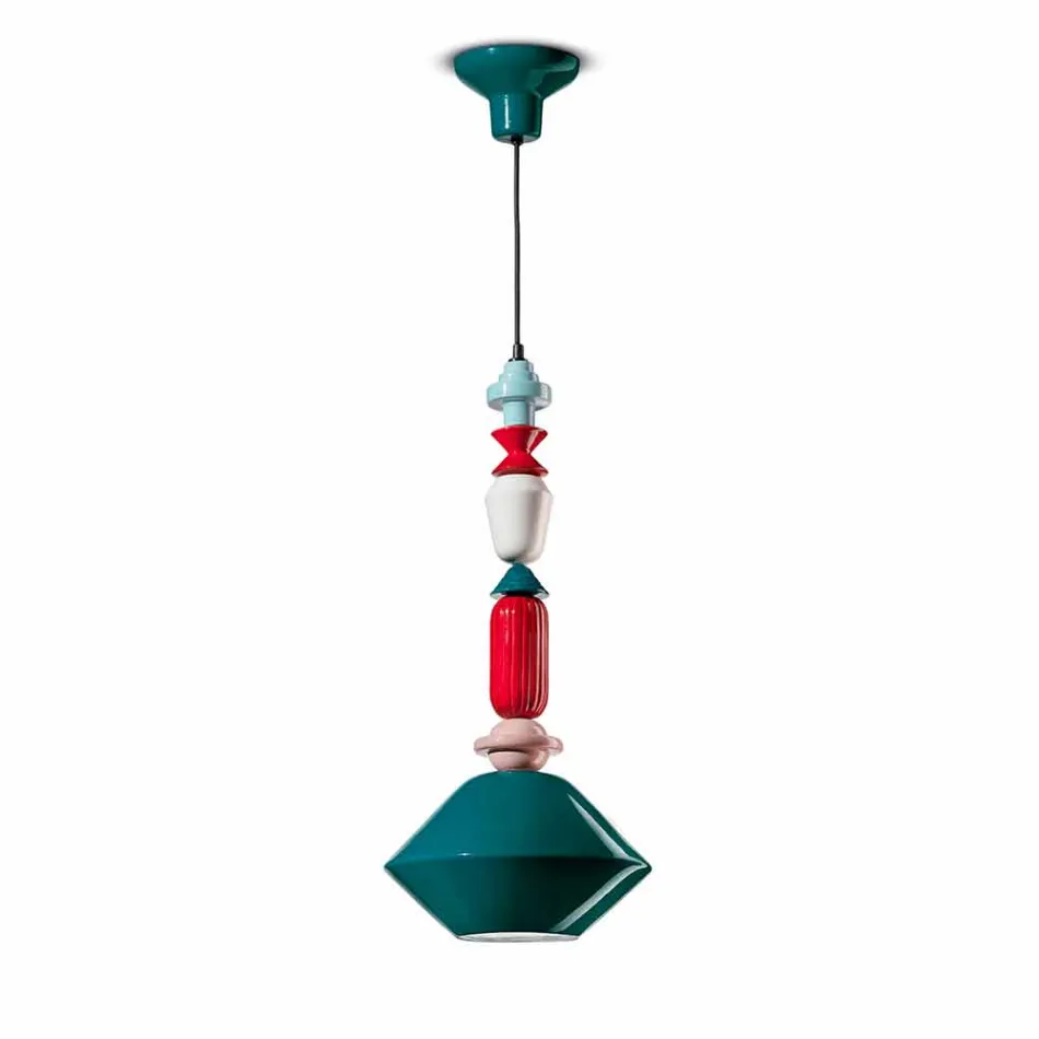 Vintage groene of gele keramische kroonluchter gemaakt in Italië - Ferroluce Lariat Viadurini