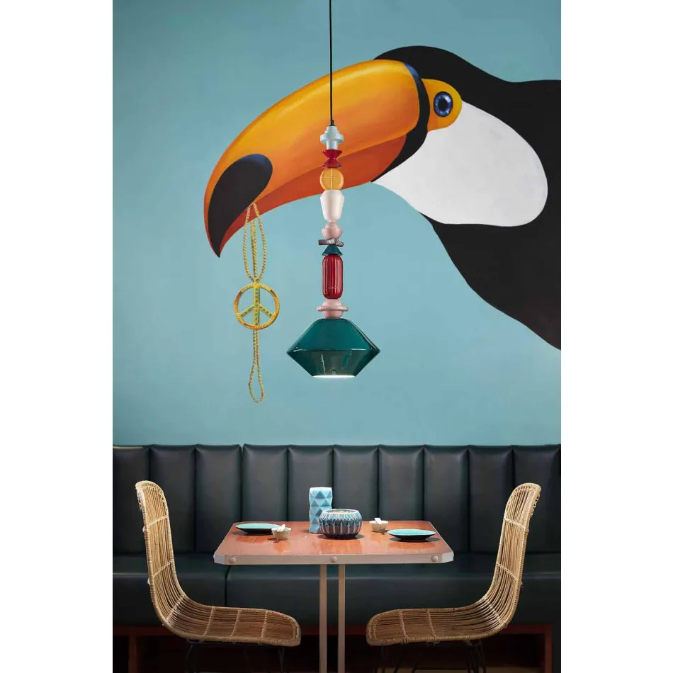 Vintage groene of gele keramische kroonluchter gemaakt in Italië - Ferroluce Lariat Viadurini