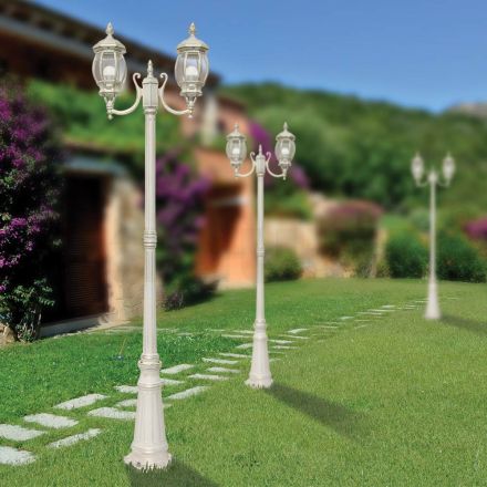 Lantaarnpaal 2-lichts vintage stijl in wit aluminium Made in Italy - Dodo Viadurini
