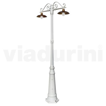 Lantaarnpaal 2-lichts vintage stijl in aluminium en messing Made in Italy - Adela Viadurini