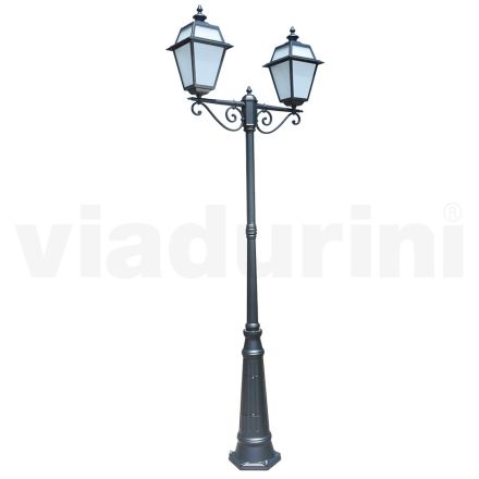Lantaarnpaal 2-lichts vintage stijl in aluminium en glas gemaakt in Italië - Vivian Viadurini