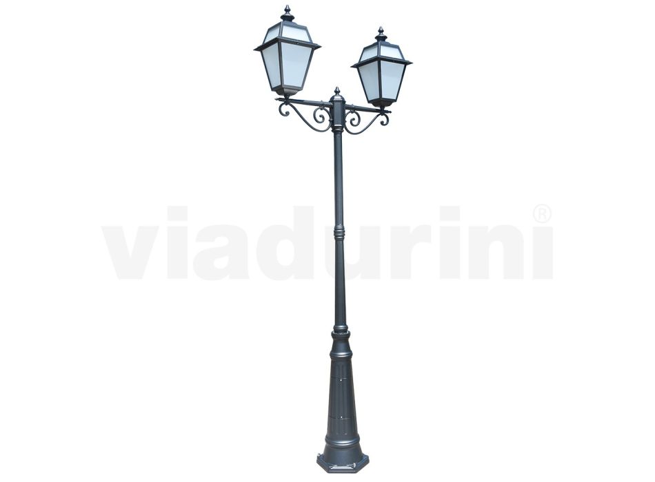 Lantaarnpaal 2-lichts vintage stijl in aluminium en glas gemaakt in Italië - Vivian Viadurini