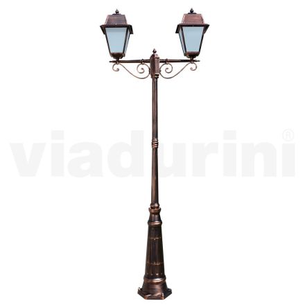Lantaarnpaal 2-lichts vintage stijl in aluminium gemaakt in Italië - Doroty Viadurini
