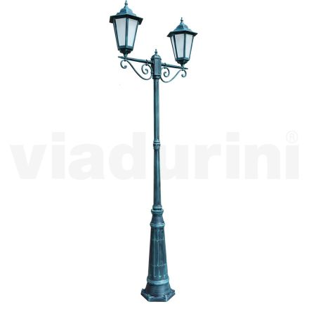 Lantaarnpaal 2 lampen in aluminium en glas Made in Italy Vintage - Janira Viadurini
