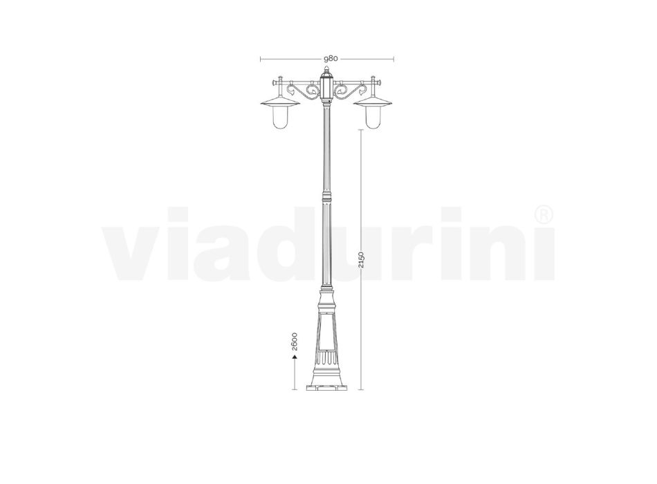 Lantaarnpaal 2-lichts vintage stijl in grijs aluminium Made in Italy - Belen Viadurini