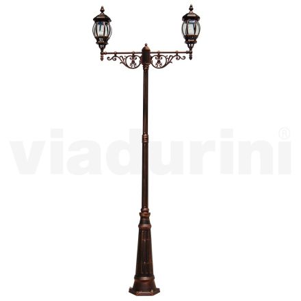 Lantaarnpaal 2-lichts vintage stijl in aluminium Made in Italy - Leona Viadurini