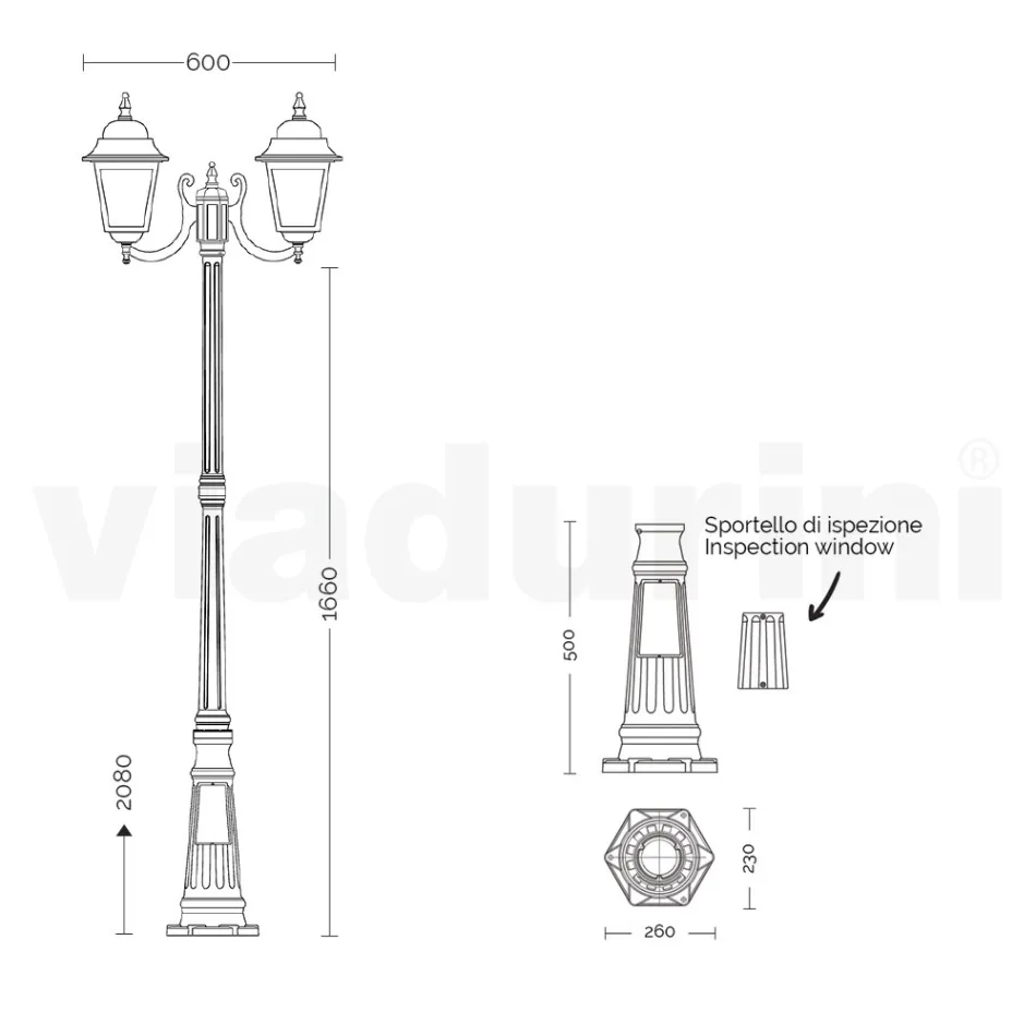 208 cm hoge straatlamp in antraciet glas en aluminium Made in Italy - Scintilla Viadurini