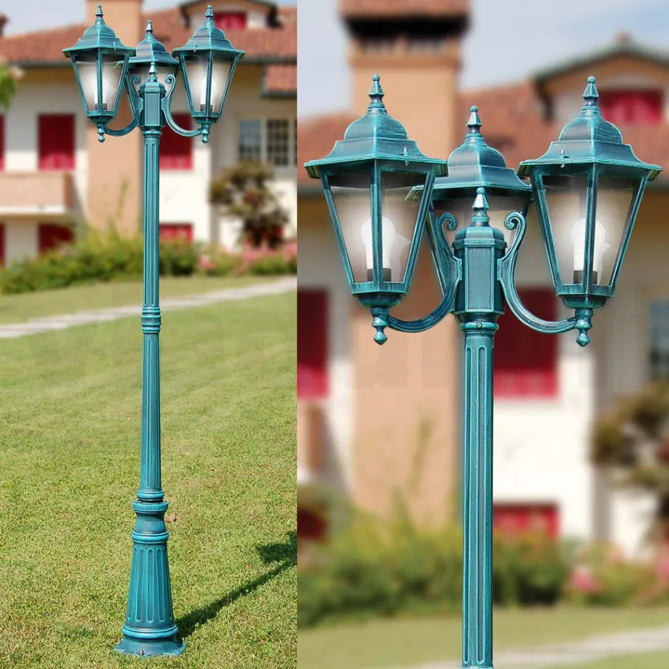 211 cm hoge tuinlamp in glas en 5 aluminium afwerkingen - Pinako Viadurini