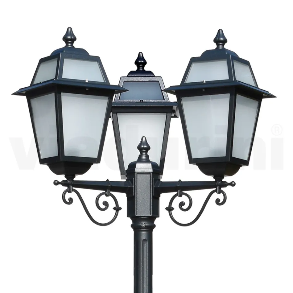 Tuinlantaarnpaal 219 cm hoog in antraciet aluminium en gezandstraald glas - Elric Viadurini