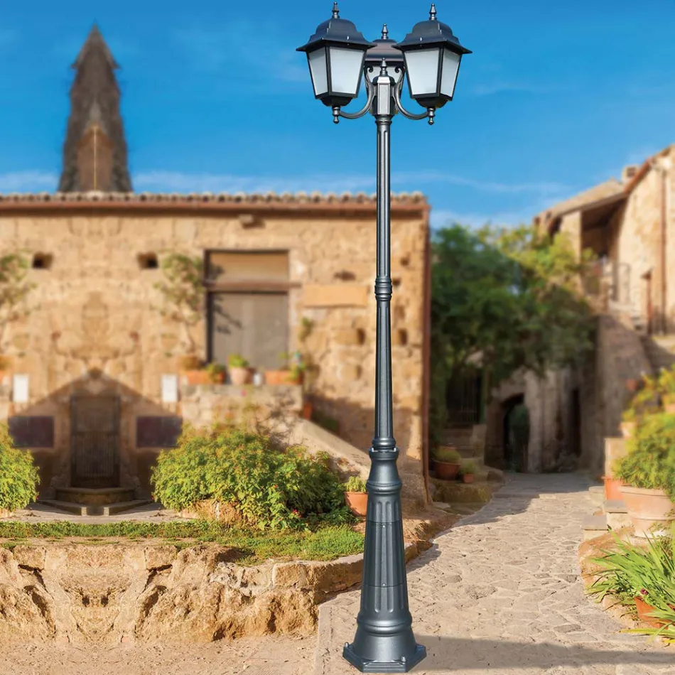 238 cm hoge straatlamp in antraciet glas en aluminium Made in Italy - Scintilla Viadurini