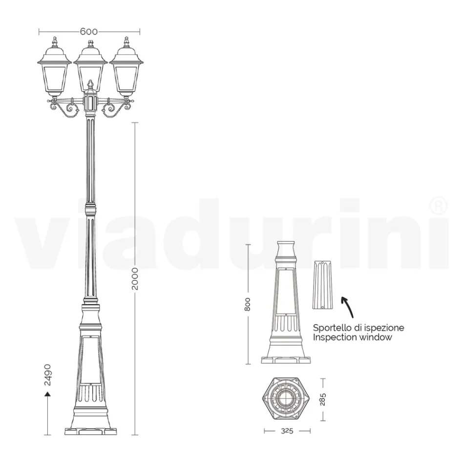 249 cm hoge straatlamp in antraciet glas en aluminium Made in Italy - Scintilla Viadurini
