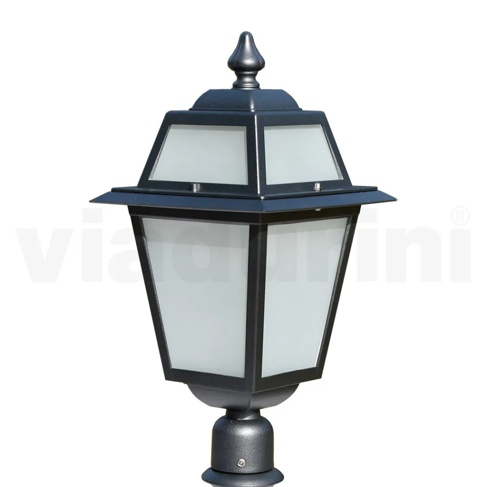 Tuinlantaarnpaal 76,5 cm hoog in antraciet aluminium en gezandstraald glas - Elric Viadurini