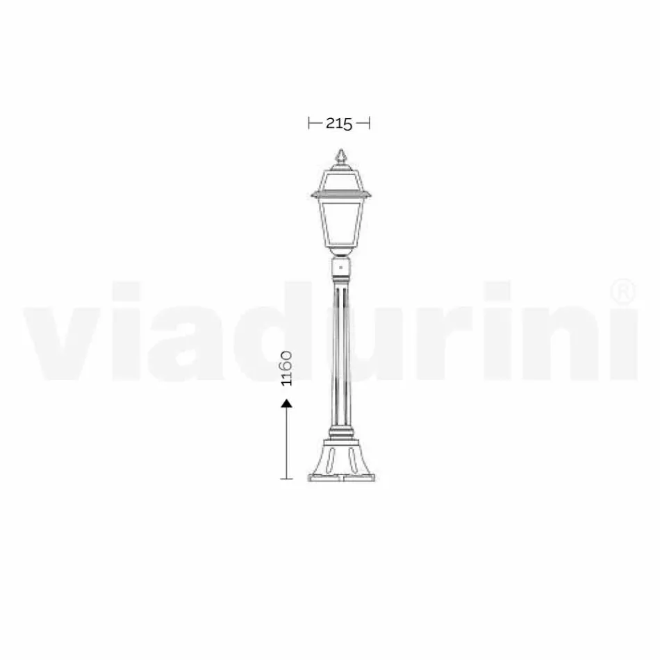 Lage straatlantaarn voor buiten in aluminium geproduceerd in Italië, Kristel Viadurini