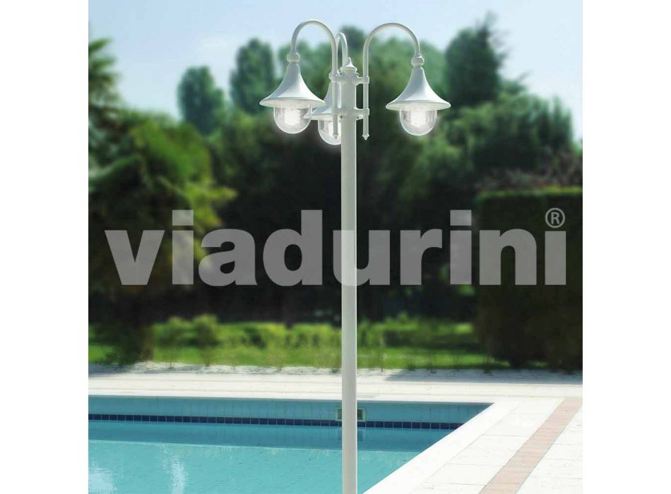 Buitenlamp met drie lampen in wit aluminium maakte Italië, Anusca Viadurini