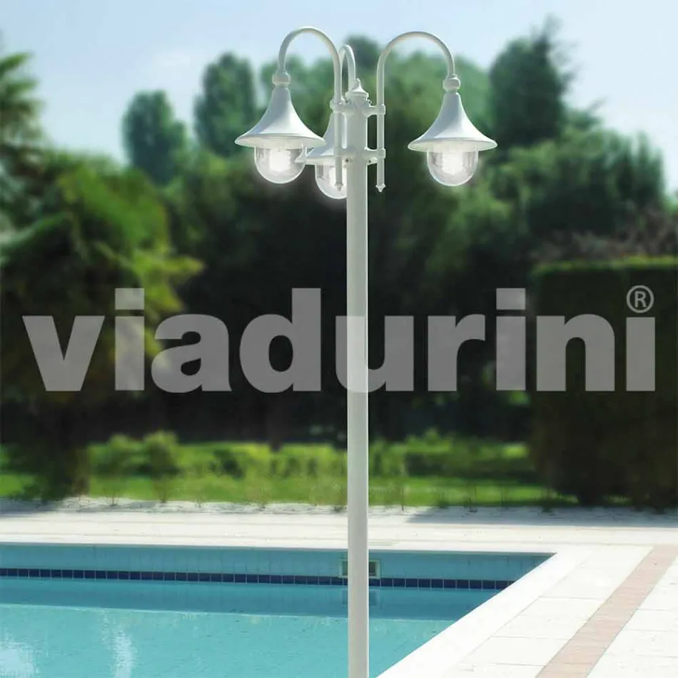Buitenlamp met drie lampen in wit aluminium maakte Italië, Anusca Viadurini