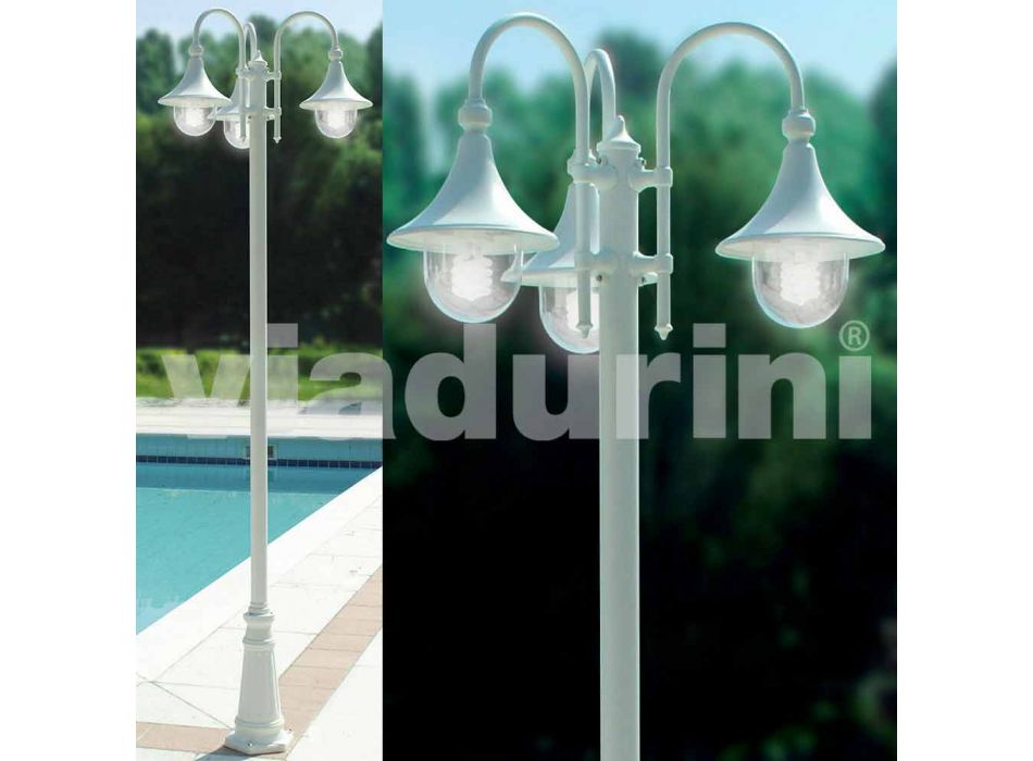 Buitenlamp met drie lampen in wit aluminium maakte Italië, Anusca Viadurini