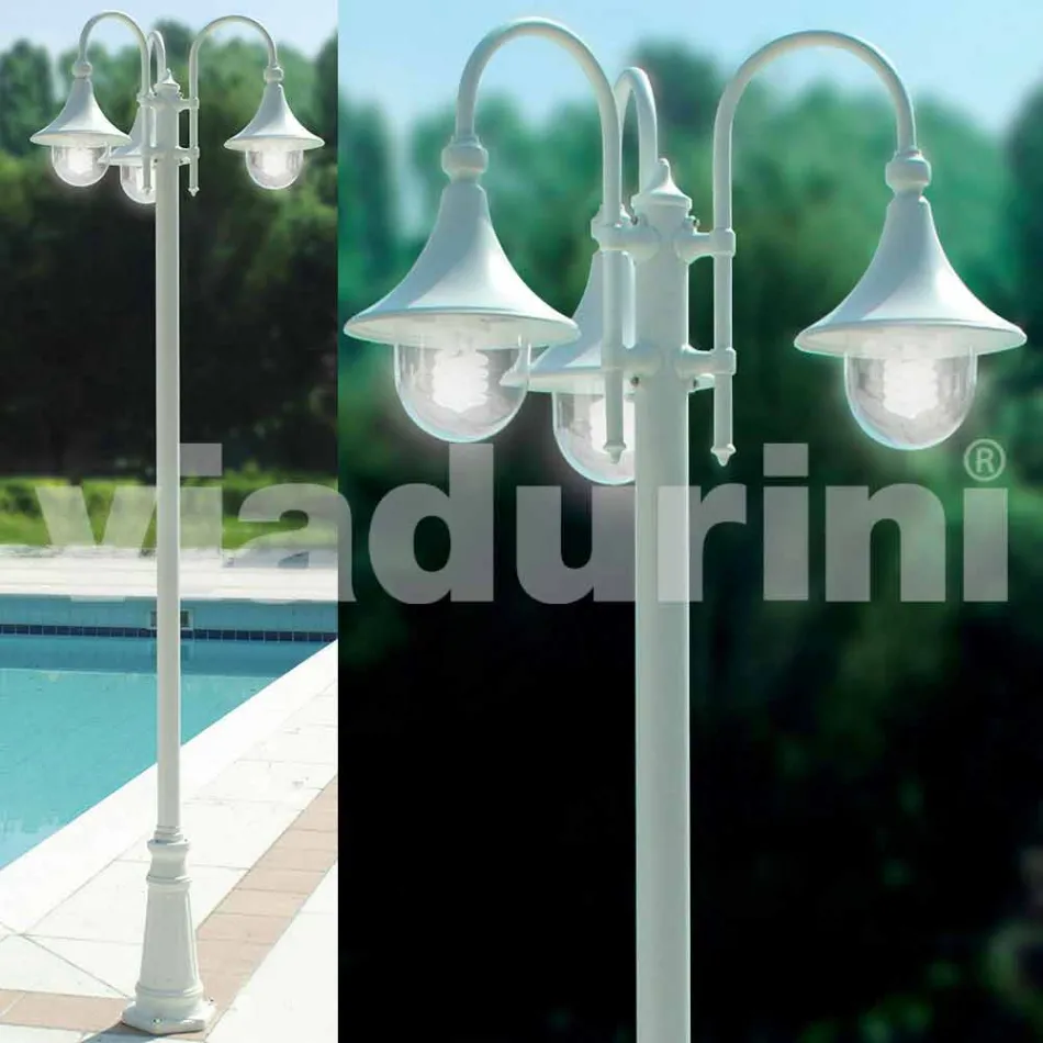Buitenlamp met drie lampen in wit aluminium maakte Italië, Anusca Viadurini