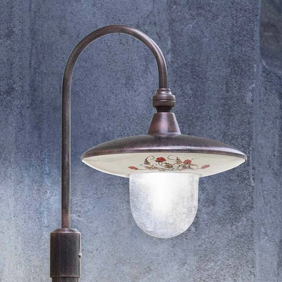 Buitenlantaarnpaal in zwart aluminium en handgeschilderde bloemen - Latina Viadurini