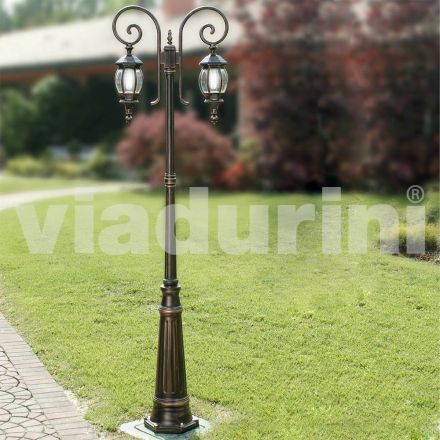 Tuinlantaarnpaal met 2 lampen in gegoten aluminium gemaakt in Italië, Anika Viadurini