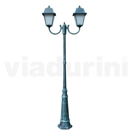 Vintage lantaarnpaal met 2 lampen in aluminium en glas Made in Italy - Doroty Viadurini