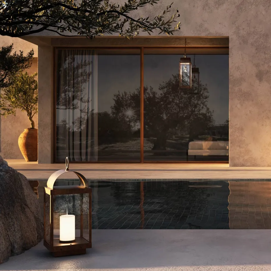 Tuinlantaarn met kaars in ijzer of messing Il Fanale Viadurini