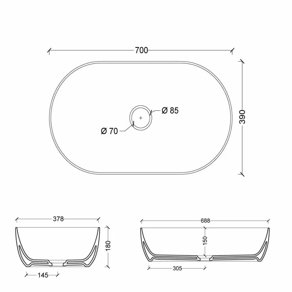 Wastafel 70x35cm gemaakt van keramiek Italië Star gemaakt, modern design Viadurini