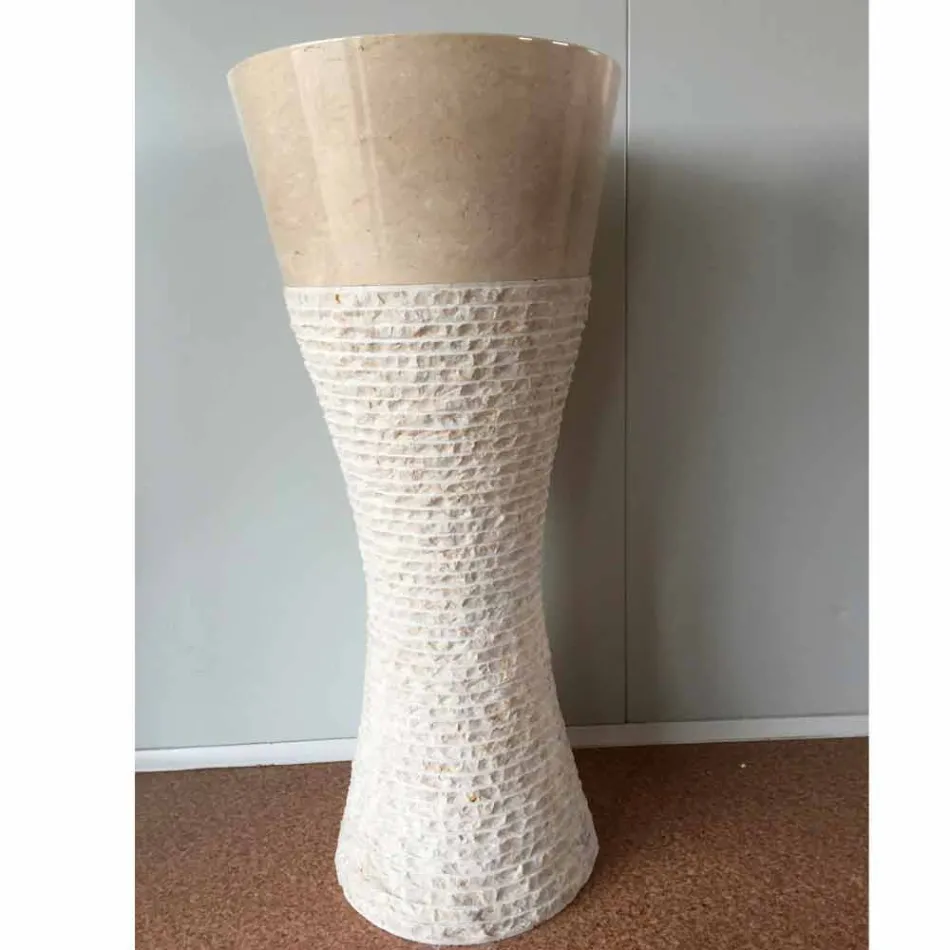 Witte kolomwastafel in natuursteen Iris, uniek stuk Viadurini