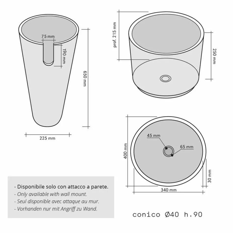 Wastafel Column Taper Stone Natural Black Raja Viadurini