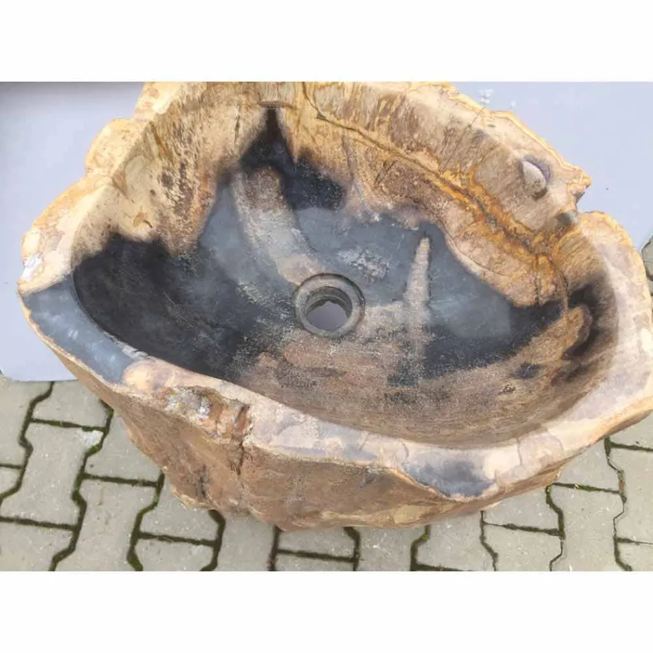 Design voetstuk gootsteen in natuursteen Ley, handgemaakt Viadurini