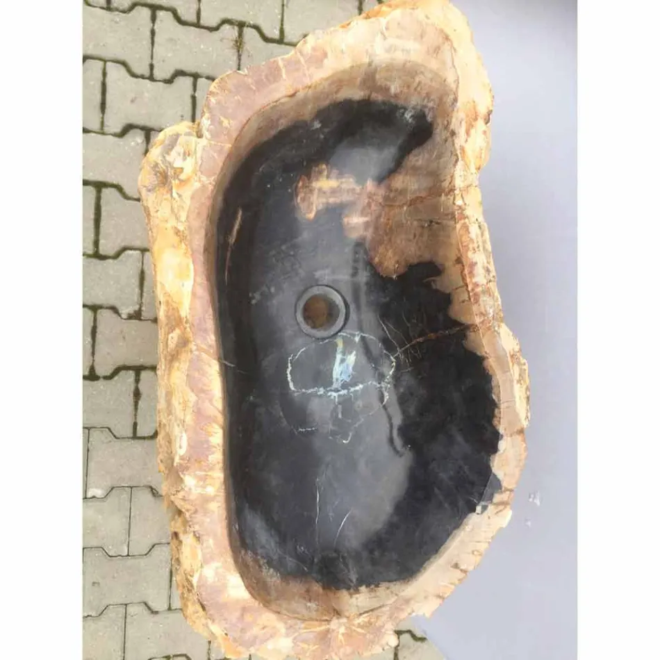 Design voetstuk gootsteen in natuursteen Ley, handgemaakt Viadurini