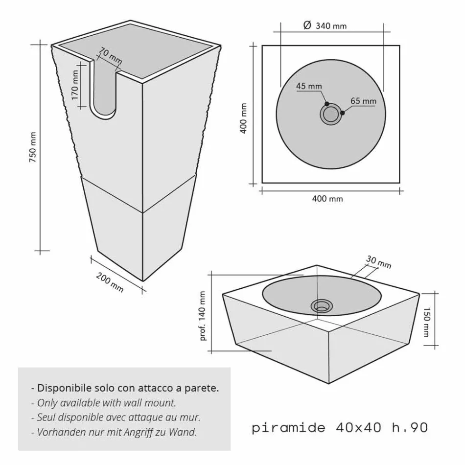 Wastafel Column Piramide Stone Natural Beige Nias Viadurini