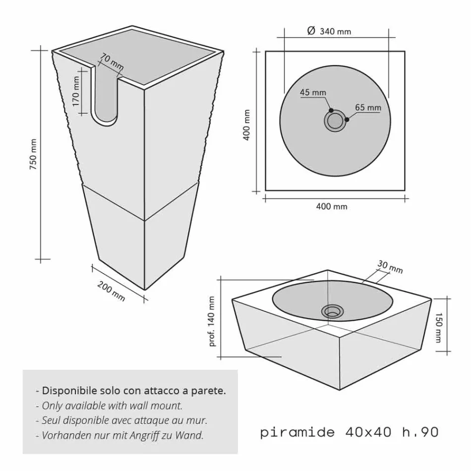 Wastafel Column Piramide Stone Natural Black Nias Viadurini