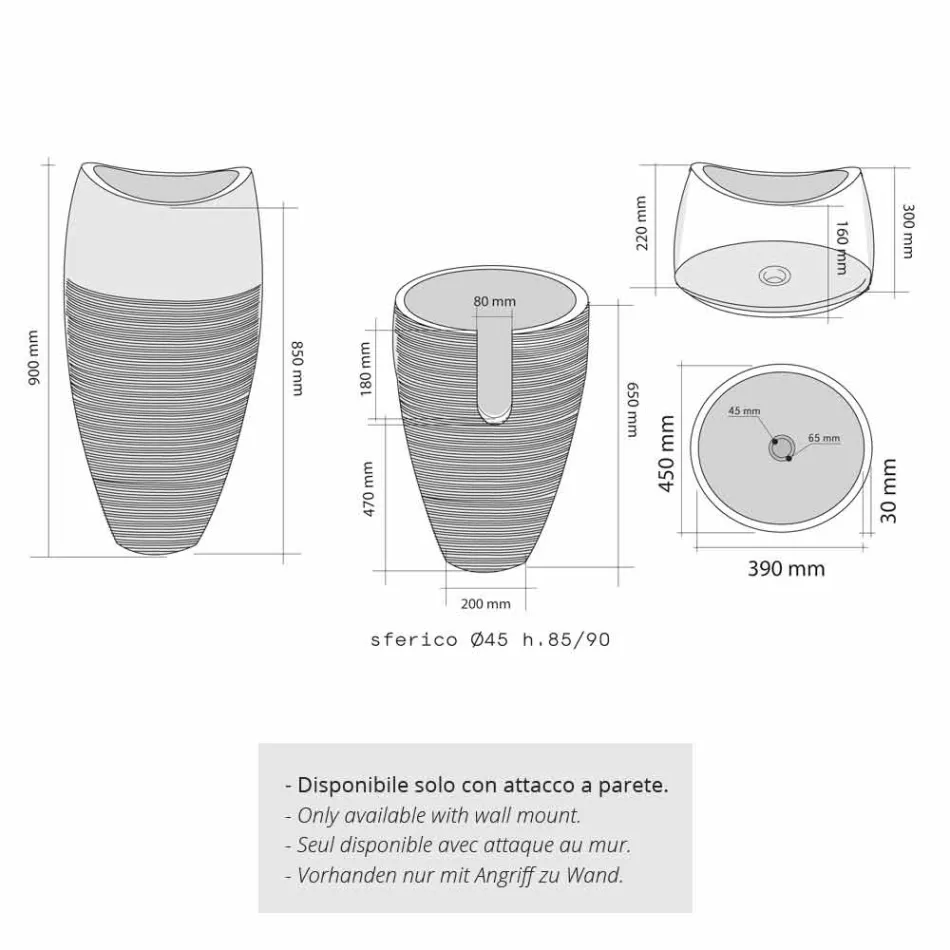 Wastafel Column Sferische Stone Natural Smoke Gili Viadurini