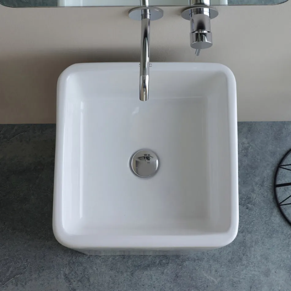 Vrijstaande vierkante keramische wastafel met een modern design - Papavero Viadurini
