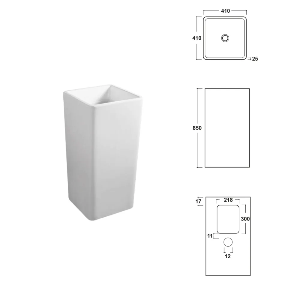 Vrijstaande vierkante keramische wastafel met een modern design - Papavero Viadurini