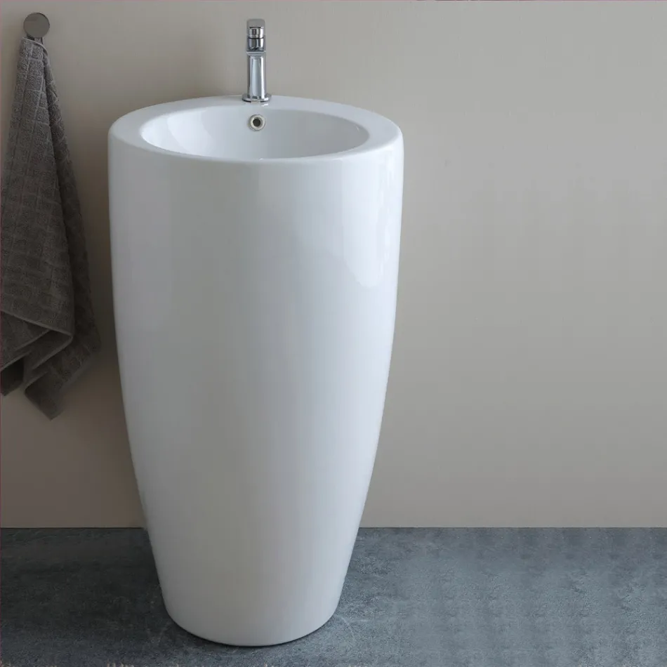 Vrijstaande ronde keramische wastafel met een modern design - Papavero Viadurini