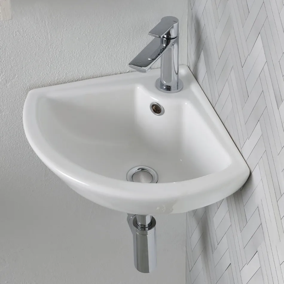 Hoekwastafel van wit keramiek met een modern en elegant design - Silica Viadurini