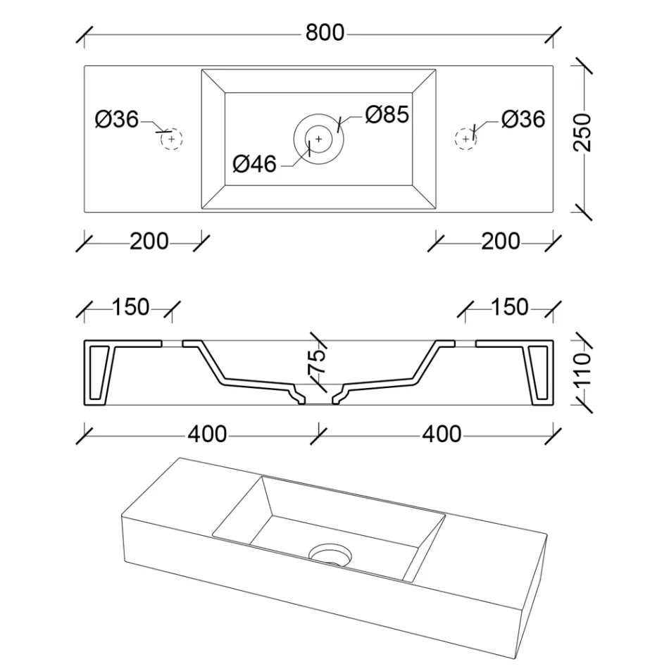 Aanrecht of wandgemonteerde badkamerwastafel in keramiek Made in Italy - Act Viadurini