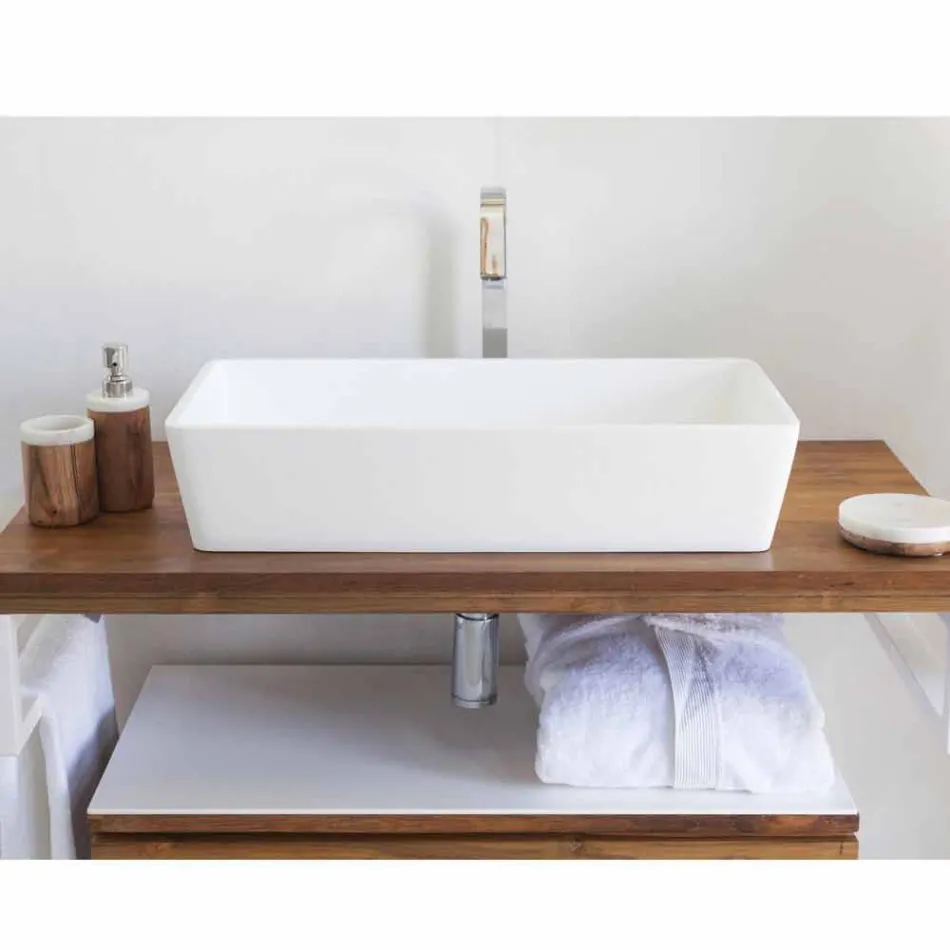 Rechthoekige wastafel in massief wit oppervlak - Sider Viadurini